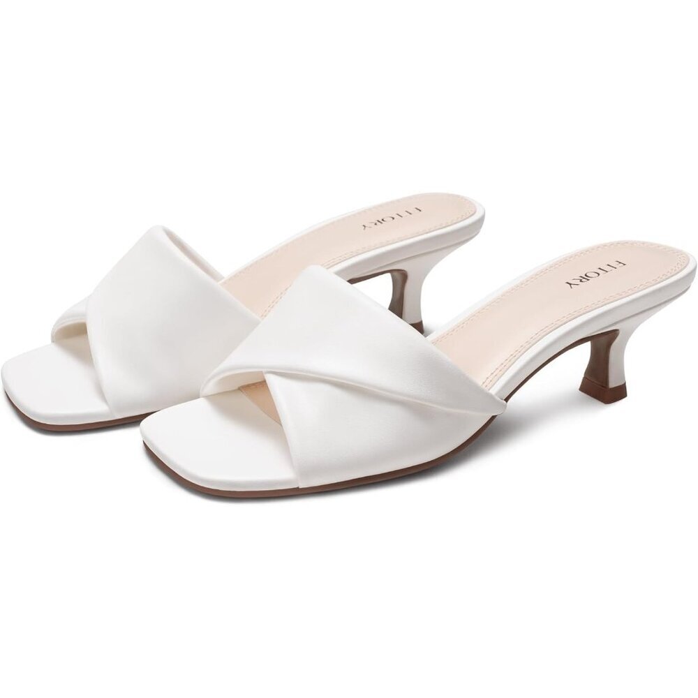 Women's White Cross Band Comfortable Square Open Toe Dressy Low Heel Sandals - Picture 4 of 6